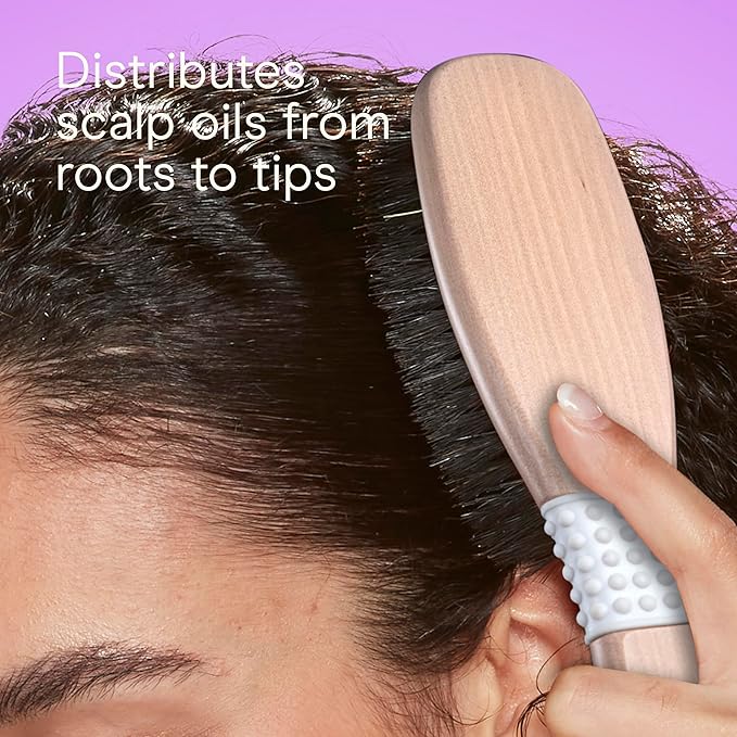 Conair Boar Bristle Hair Brush for Women, Natural Wood Handle Styling Brush for Sleek Slick Back Hair, Reduces Frizz, Adds Shine, Smooths & Detangles All Hair Types
