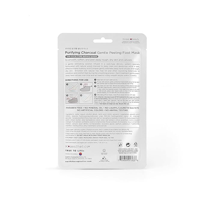 Earth Therapeutics Purifying Charcoal Gentle Peeling Foot Mask - 2 Pack (2 Pairs)