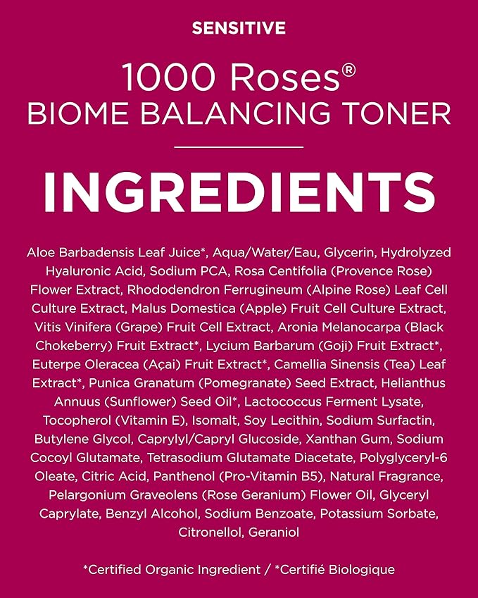 Andalou Naturals Toner, 1000 Roses Biome Balancing Facial Toner, Refreshing & Gentle on Sensitive Skin, Rose-Biotic Blend to Help Protect & Strengthen Skin Barrier, 6 Fl Oz Spray