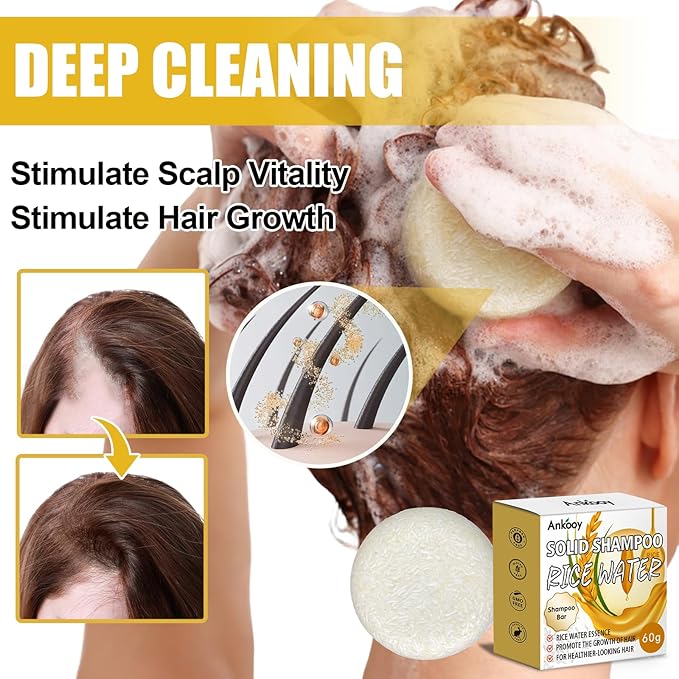 2 Pack Rice Water Shampoo and Conditioner Set for Hair Growth,Deep Cleansing for Scalp,Organic Protein & Vitamins for Damage Hair,Anti Hair Loss,Strengthen Hair Care for Volumizing,Smooth,Travel Soap