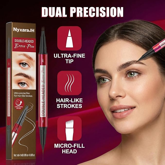 Double-Headed Brow Pen, Ultra-Precise Hair-Like Strokes, Long-Lasting Makeup, 0.03mm Precision Nibs, Available in Light Brown, Brown, Dark Brown, Black Brown, Black (4#Black Brown)