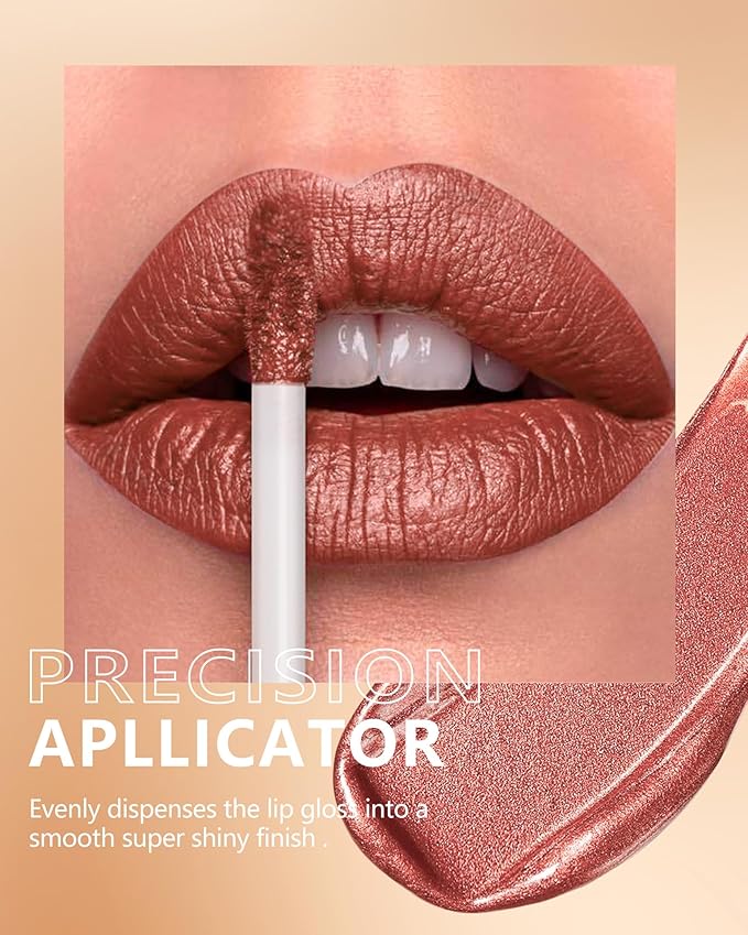 MAKI YIKA Metallic Lipsticks Long Lasting Brown Lipstick for Mother Women Glitter Lipstick No Smudge Transferproof iquid Lip Gloss (BR09 Celebration)