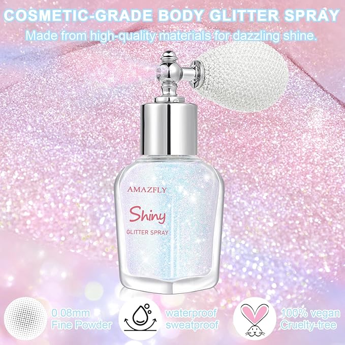 Hair and Body Glitter Spray, Shimmering Powder Sparkle Powder Makeup, Glitter Loose Sparkle Makeup for Body Highlighter,Festival Prom Rave Accessories (Sparkling Pink)