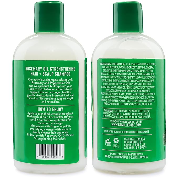 Camille Rose Shampoo, Rosemary Oil Strengthening Hair + Scalp – Helps Remove Build Up from Hair Products, Supports the Look of Thicker, Stronger Growth, 12 Oz