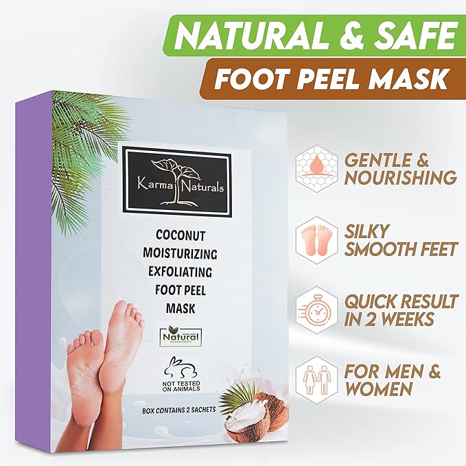 karma organic Feet Peeling Masks for Dry Cracked Feet, Remove Dead Skin & Calluses - Removes & Repairs Rough Heels, Dry Toe Skin (Pack of 2)