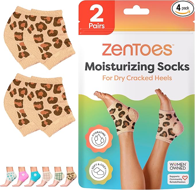 ZenToes Moisturizing Socks for Cracked Heel Treatment, Vitamin E, Olive Oil and Jojoba Oil Infused Heel Socks, Spa Gifts for Women, Mothers Day Gifts (Cheetah, Regular)