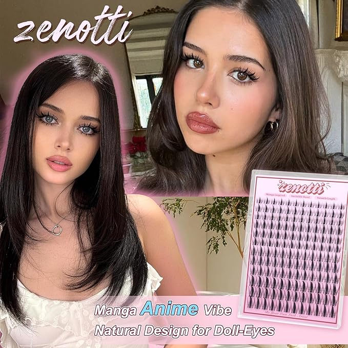 Fairy Lash Clusters Manga Eyelash Clusters Natural Wispy Cluster Eyelash Extensions with Invisible Band Viva Spiky Individual Lashes DIY Salon Look Lash Extension at Home by zenotti (144pcs 8-18mm)