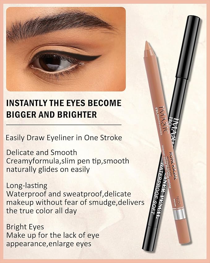Nude Beige Black White Water Line Gel Eyeliner Pencil-3Pcs Waterproof Longlasting Cream Eye Liner Waterline Brightener Pen, Smooth Easy-to-Sharpen Pencil,Thanksgiving Eye Makeup Gift Set for Girl