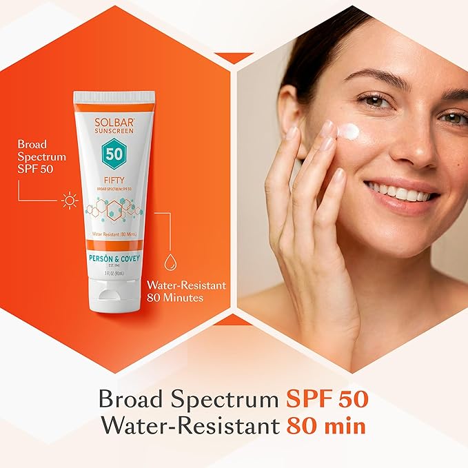 Solbar Fifty SPF 50 Sunscreen for Face & Body — Broad Spectrum SPF 50 Sun Cream, Water-Resistant 80 Minutes, Non-Comedogenic Travel Size 3 Fl. Oz., Fragrance Free
