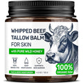 Beef Tallow for Skin - Grass Fed Whipped Tallow and Honey Balm for Face, 3-Ingredient Fragrance Free Beef Tallow for Face and Body with Beeswax - Moisturizer for Dry Sensitive Skin, 4.3 oz