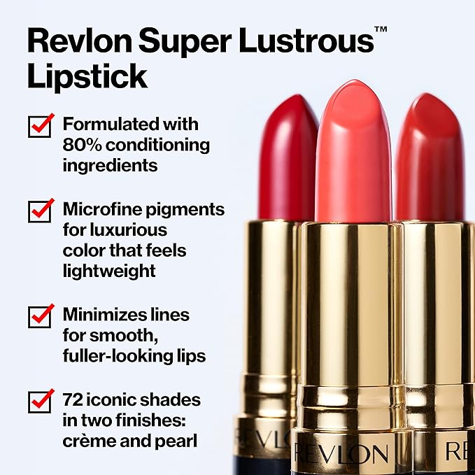 Revlon Super Lustrous Lipstick, Creamy Formula For Soft, Fuller-Looking Lips, Moisturized Feel, 654 Ravish Me Red, 0.15 oz
