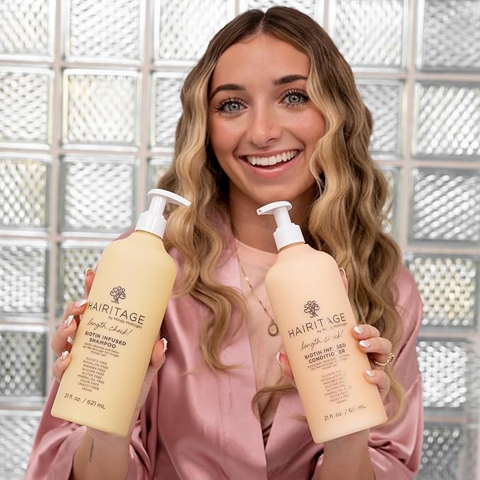 Hairitage Biotin Shampoo and Conditioner Set - Sulfate Free + Paraben Free, Color Safe, with Castor Oil for Anti-Frizz, Volume + Moisture for Women, Hydrating Repair Shampoo Conditioner