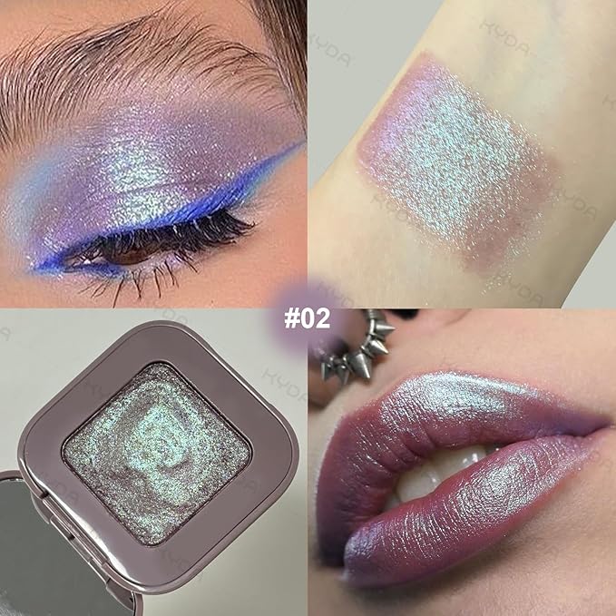KYDA Chameleon Metallic Eyeshadow, Chrome Shimmer Eye Shadow Makeup, Smooth Pressed Powder Palette with Mirror, High Pigment Soft Eyeshadow, Lasting Glitter Eye Look, 02 Mauve Cyan