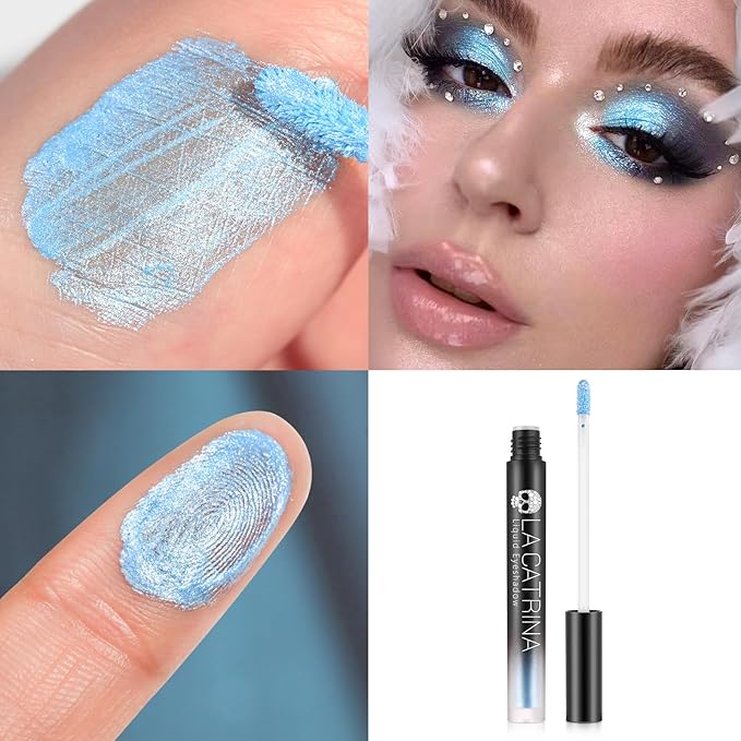 Liquid Metallic Eyeshadow, Pigmented Light Blue Sparkle Eye Shadow Liquid Eyeliner Makeup for Brown Eyes, Long Lasting One-Swipe Coverage Sky Blue Shimmer Eyeshadow for Daily, Party, Quick-Drying #11