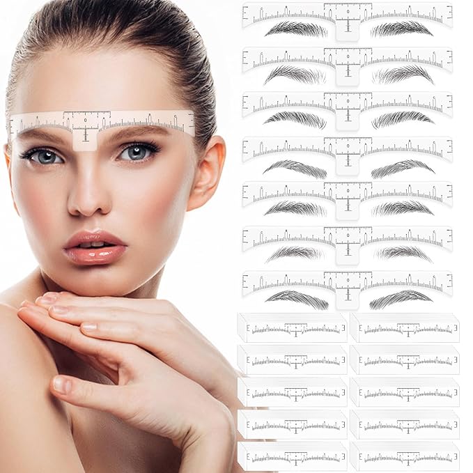 100 Pcs Eyebrow Ruler Stencils - Abeillo Disposable Brow Ruler Sticker, Microblading Eyebrow Template, Brow Measuring Shaper Tool, Eyebrow Mapping Makeup Tool