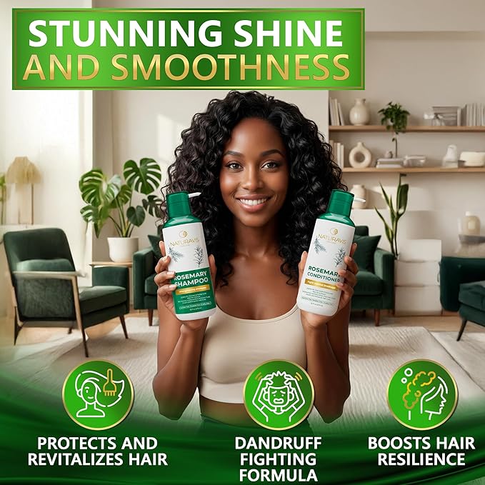 Rosemary Shampoo and Conditioner Set - Sulfate Free Cleanse for Flaky, Dry Scalp - Volume Boost for Thin and Fine Hair - Thickening Salon Professional Formula - For Women and Men - 16 Fl Oz (Set of 2)