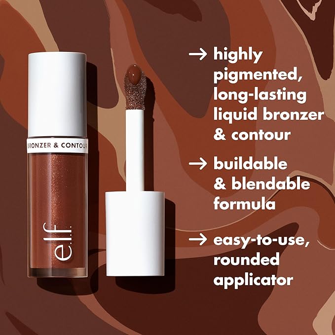 e.l.f. Camo Liquid Bronzer & Contour, Silky Pigmented Formula, Long-Lasting Glow for A Sun-Kissed, Sculpted Finish, Vegan & Cruelty-Free, 3 Light
