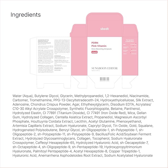 SUNGBOON EDITOR Glow Intensive PDRN Ampoule, Copper Peptides & Vitamin B12 Serum for Face with Collagen & Multi Peptides & 10 Hyaluronic Acids | Korean Skincare Serum, 1.35 fl oz