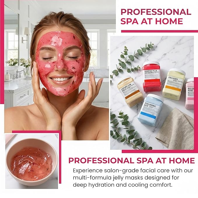 Jelly Mask for Facials Professional Set, Peel-Off Jelly Mask Powder Skincare Kit for All Skin Types, 6 Jars 24K Gold Vampire Collagen Rose Hyaluronic Turmeric, Spa Use