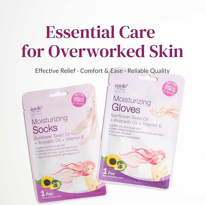 Epielle Moisturizing Hand Mask 6 Pairs, Soften with Sunflower Seed Oil & Vitamin E, Deep Moisturizing Gloves for Dry, Cracked Hands, Self Care Gifts for Women, Spa Kit, Mothers Day Gifts