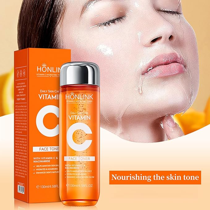 Vitamin C Face Toner 130ml, HONLINK 5X Vitamin C Complex with Niacinamide & Hyaluronic Acid, Hydrating & Balancing Toner for Daily Skincare, Valentine’s Day Gift for Her