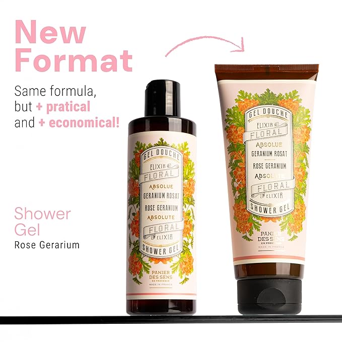 Panier des Sens - Rose Geranium Moisturizing Body Wash for Women & Men - Gentle Shower Gel - 96% Natural - Normal, Sensitive Skin - Body Care Made in France, SLS Free, Vegan - 6.8 floz