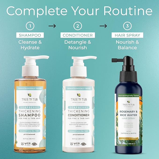 Tree To Tub Biotin Fine Hair Thickening Shampoo for Thicker, Fuller Volume - Gentle Volumizing Sulfate Free Argan Oil Shampoo for Women & Men w/Caffeine, Organic Saw Palmetto, All Natural Tea Tree