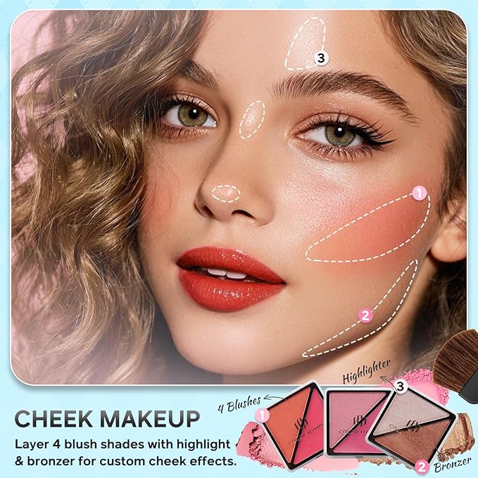 Color Nymph Beginner Makeup Kits For Teens With Train Case Included Full Makeup Kit Eyeshadow Palette Blushes Bronzer Highlighter Lipstick Brushes Mirror (White)