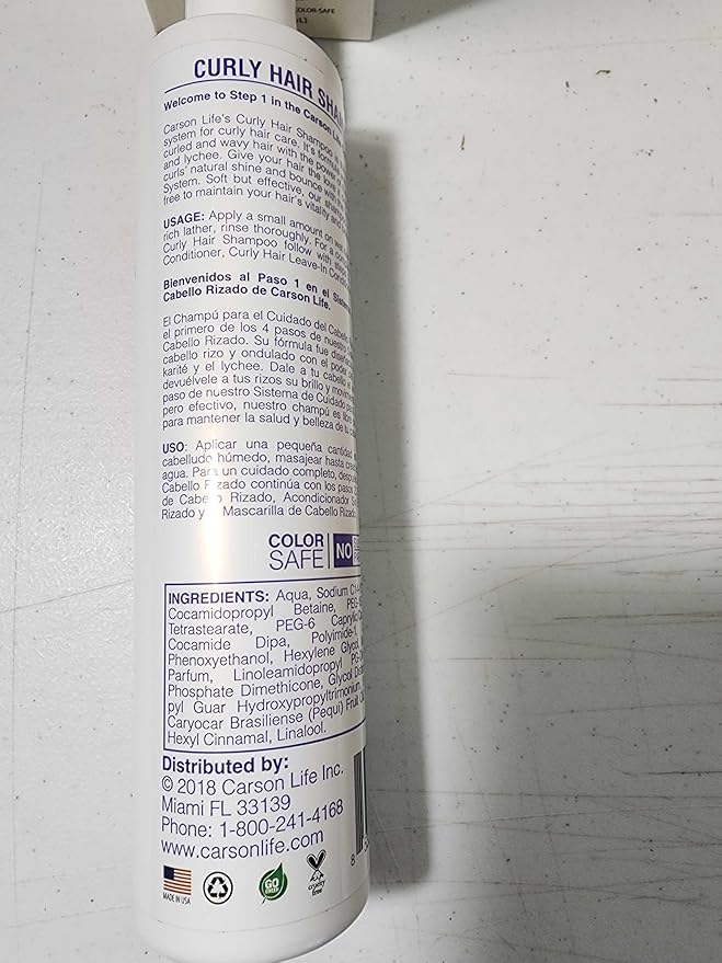 Carson Life Curly Hair Shampoo Paraben and Sulfate Free - 10 Oz - Designed For Curly & Wavy Hair - Shea Butter For Hydration, Anti Frizz, Shine and Bounce (Single)