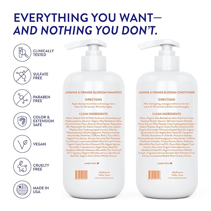 Routine Wellness Anti-Thinning Shampoo and Conditioner Set for Thinning Hair - Biotin DHT Blocker Women & Men - Color Safe Shampoo for Hair Loss & Healthier Hair - Jasmine & Orange Blossom Set