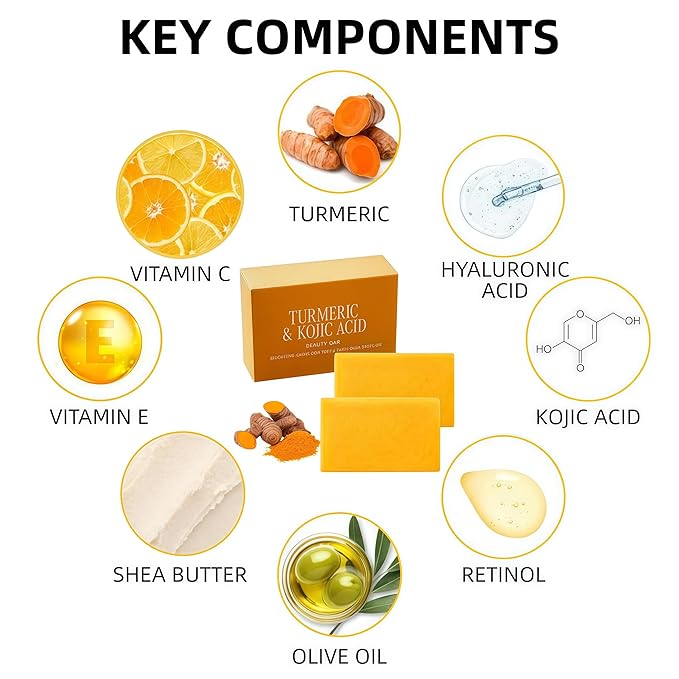 korabalm Turmeric Soap and Kojic Acid Dark Spot Remover Soap, 2PCS Brightening Face & Body Wash w/VC, Hyaluronic Acid & Shea Butter, Even Tone Skin Cleanser for Hyperpigmentation