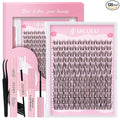 Uilulu Lash Clusters Kit 10-18mm Wispy Lash Clusters D Curl False Eyelash Clusters, DIY Lash Extension Kit with Lash Bond & Seal, Lash Glue Remover, Lash Tweezers