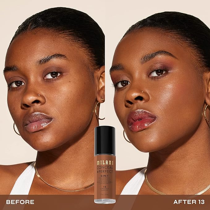 Milani Conceal + Perfect 2-in-1 Foundation + Concealer for a Flawless Complexion, Under Eye Corrector, Cover Redness and Imperfections, Waterproof and Sweatproof - 13-Chestnut