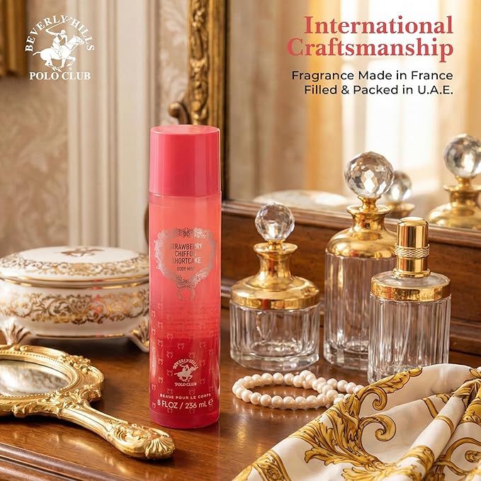 Beverly Hills Polo Club Strawberry Chiffon Shortcake Body Mist for Women – Irresistible Gourmand Fruity Fragrance – Long-Lasting All-Day Scent – French Crafted 236ml / 8 FL OZ