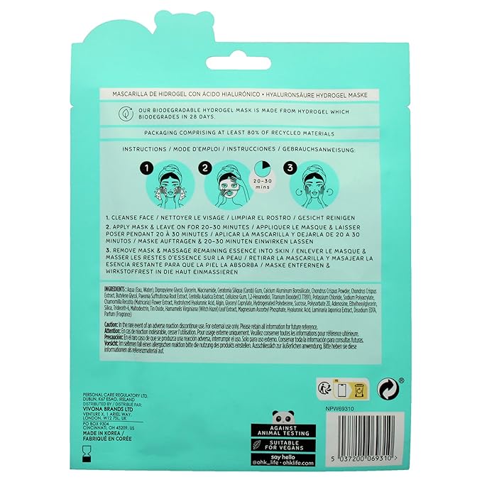 Oh K! Hydrogel Mask - Moisturizing Face Mask Sheet - Hydrating Face Sheets - Rich in Hyaluronic Acid, Niacinamide - Korean Skincare - 1 Pc (Pack of 3)