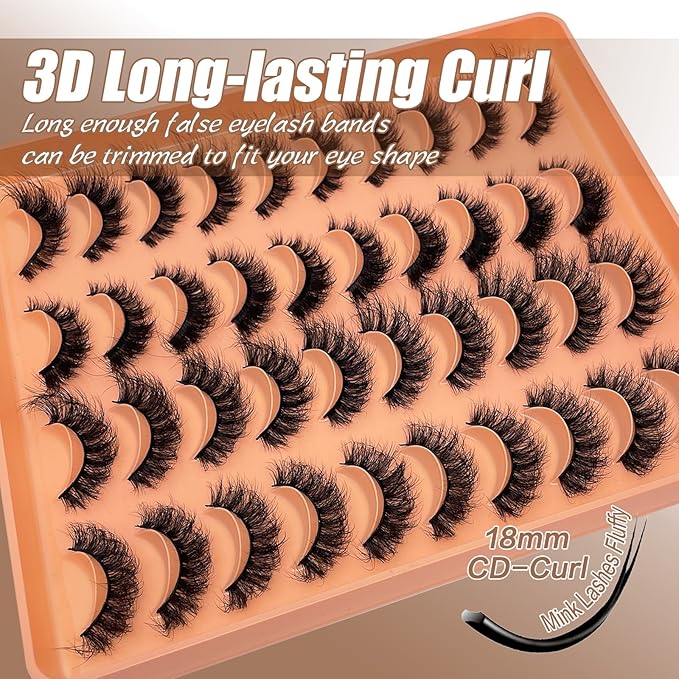 Fluffy Lashes Wispy Mink False Eyelashes Cat Eye Look Faux Mink Full Lashes Strips Dramatic 18mm D Curl Fox Eyelashes Multipack Pack 2 Styles Mixed YH307