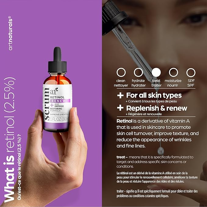 ArtNaturals Retinol Serum for Face - with Vitamin C, Retinol Oil & Hyaluronic-Acid - Skin Clearing - Anti-Aging, Anti-Wrinkle Eye Serum - Skin Repair, Night Therapy (1 Fl Oz / 30ml) (ANGA-0127)