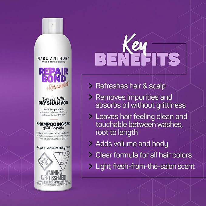Marc Anthony Bonding Dry Shampoo - Invisible Detox for Damaged Hair, Repair Bond + Rescuplex for Moisturizing, Strengthening Hair Bonds & Fuller Look, 7 oz