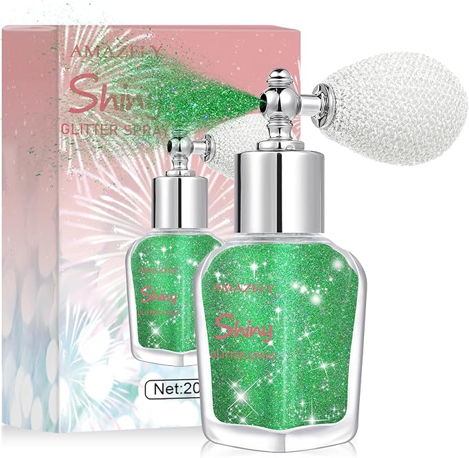 Hair and Body Glitter Spray, St Patricks Day Shimmering Powder Sparkle Powder Makeup, Green Glitter Loose Sparkle Makeup for Body Highlighter,Festival Prom Rave Accessories (Green)