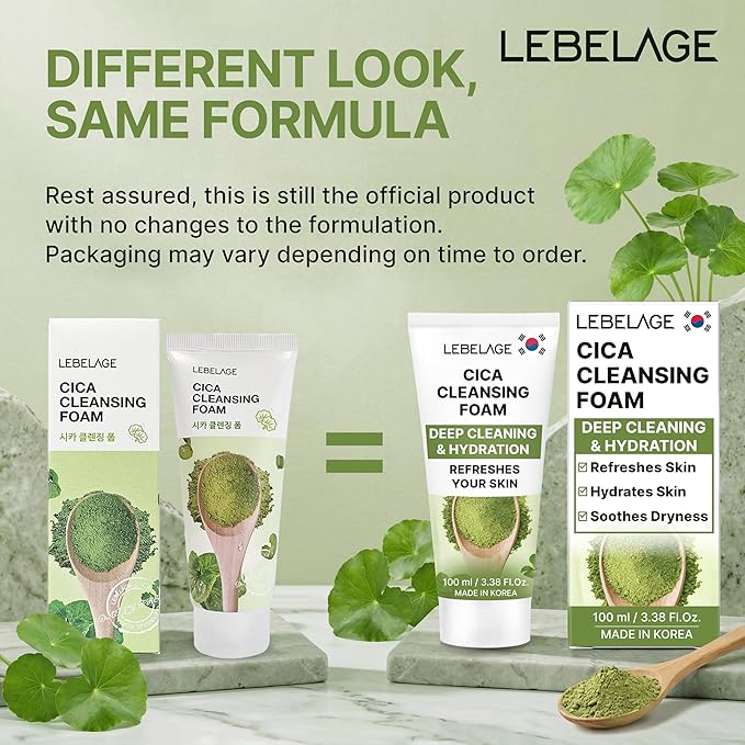LEBELAGE Korean Cica Facial Cleanser 3.38 oz | Cleansing Foam Face Wash | Low pH Gentle Hydrating Daily Facial Cleanser Sensitive Skin | Deep Cleansing Foaming Cleanser, Pore Care-All Skin Types