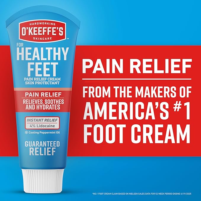 O'Keeffe's for Healthy Feet Pain Relief Skin Protectant Cream; 3 Ounce Tube (Pack of 1); Foot Pain Relief Cream; Cooling Foot Cream