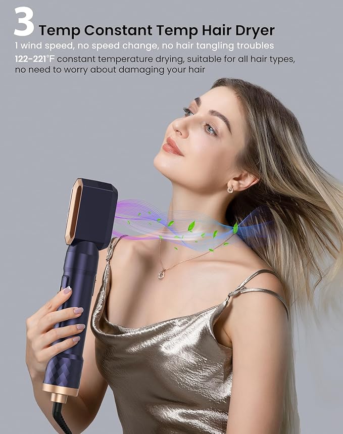Ukliss 6 in 1 Hair Dryer Brush, Hot Air Brush & Styler with ALCI Safety Plug, Ionic Blow Dryer Brush for Frizz Free Salon Blowout, Volumizing & Auto Curls, for All Hair Types