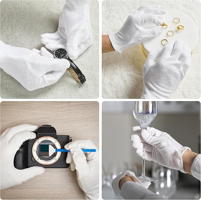 COOLJOB 6 Pairs 100% Cotton Gloves for Dry Hands Moisturizing & Eczema, Overnight Lotion, Sleep & Spa Treatment for Women & Men, Breathable Work Glove Liners, White, Small
