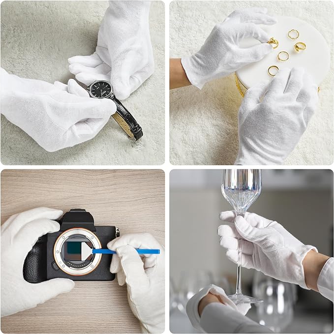 COOLJOB 6 Pairs 100% Cotton Gloves for Dry Hands Moisturizing & Eczema, Overnight Lotion, Sleep & Spa Treatment for Women & Men, Breathable Work Glove Liners, White, X-Small