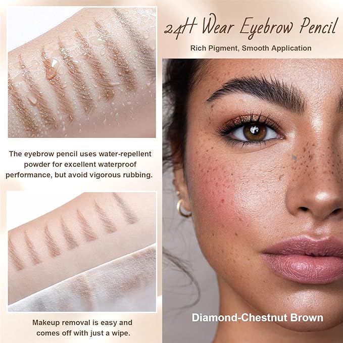 Eyebrow Pencil, Retractable Definer with Dual Brush, Ultra-Fine Tip for Precise Brow Makeup, Waterproof Gel Formula, Natural Hair-Like Strokes, Enhance Beauty (Chestnut Brown, Diamond)