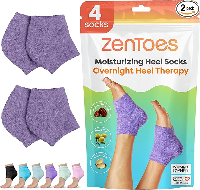 ZenToes Moisturizing Socks for Cracked Heel Treatment, Vitamin E, Olive Oil and Jojoba Oil Infused Heel Socks, Spa Gifts for Women, Mothers Day Gifts (Fuzzy Lilac Purple, Regular)