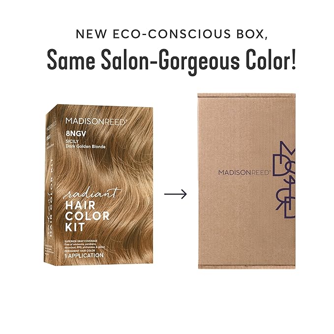 Madison Reed Radiant Hair Color Kit - 8NGV Dark Golden Blonde with Champagne Tones (Sicily), Dimensional Gray Hair Blending Permanent Hair Dye, PPD-Free & Ammonia-Free, 2 Pack