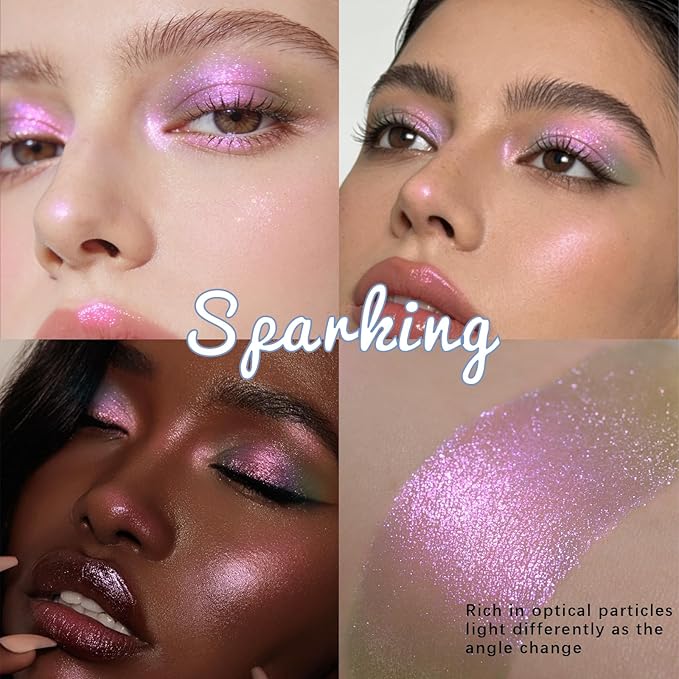 Noerrors Smoky Pink Gold Duochrome Glitter Eyeshadow, Multichrome Shimmer Holographic Creamy Metallic Eyeshadow, Half Magic Sparkling Iridescent Mermaid Eye Brightener Makeup Palette Rave Accessories