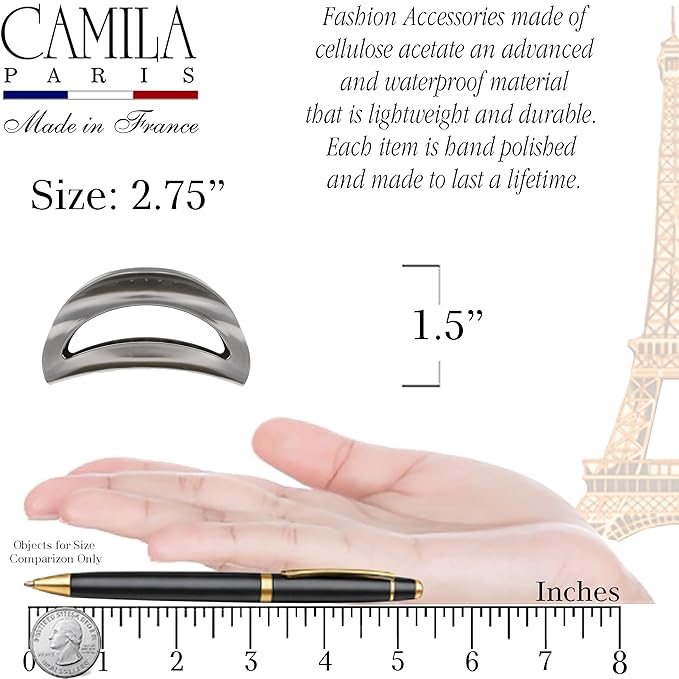 Camila Paris CP2412 French Hair Clip for Women Thick Hair for Long Curly Wavy Hair, Girls Hair Claw Clips Jaw, Durable Styling Big Claw Clip for Thick Hair, Strong Hold No Slip Grip, Made in France
