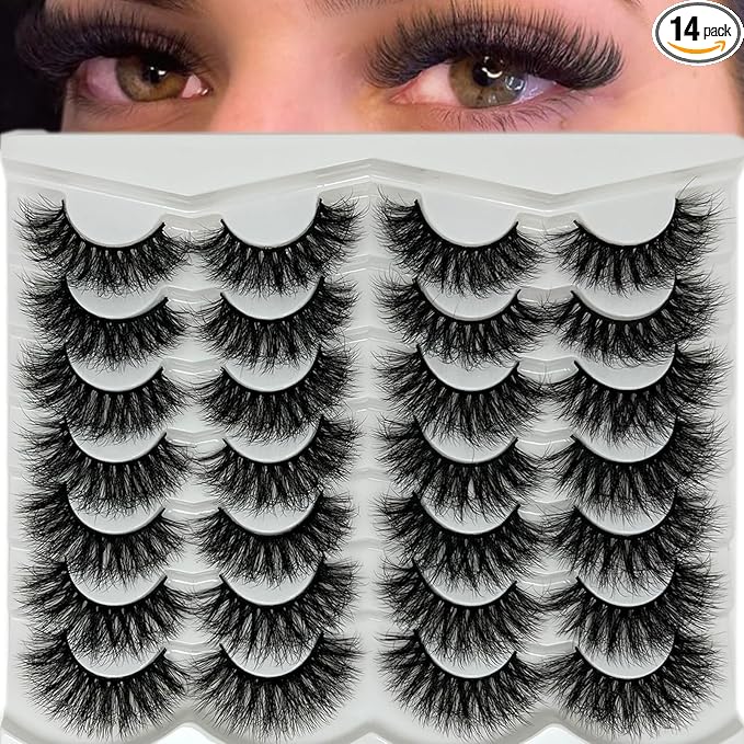 Mink Lashes Fluffy 18mm Long D Curl Short Fluffy Lashes Pack 3D Volume Dramatic Lash Strips Faux Mink False Eyelashes Natural Look